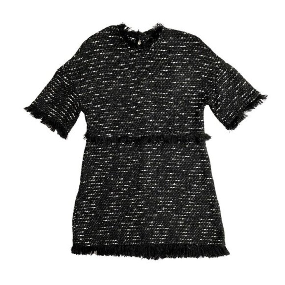 Boutique Moschino fringed Tweed A Line Dress Black Multi SZ 42 EU 6 US NWT